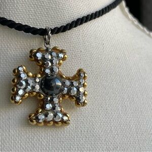 Richard Kerr | Vintage | Hematite Rhinestone Cross Pendant Rope Necklace